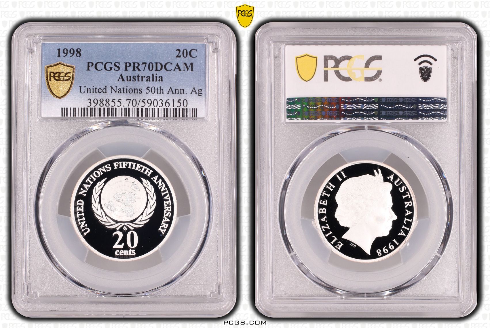 United Nations 50th Ann. Ag, Twenty Cent, 1998, PCGS PR70DCAM