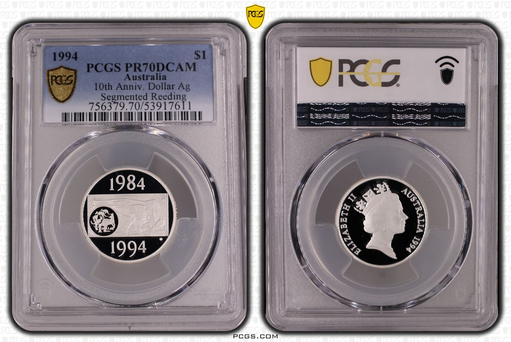 10th Anniv. Dollar Silver Segmented Reeding, One Dollar, 1994, PR70DCAM