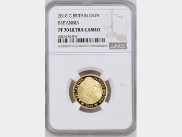 2010 ELIZABETH II BRITANNIA GOLD 1/4oz PROOF 25 POUND COIN PF70 UCAM TOP POP!