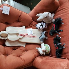 Fuzzy bunny bank and other critters with angel