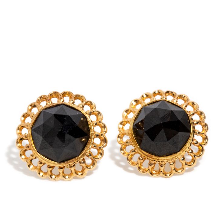 Vintage Garnet Stud 14ct Gold Earrings,