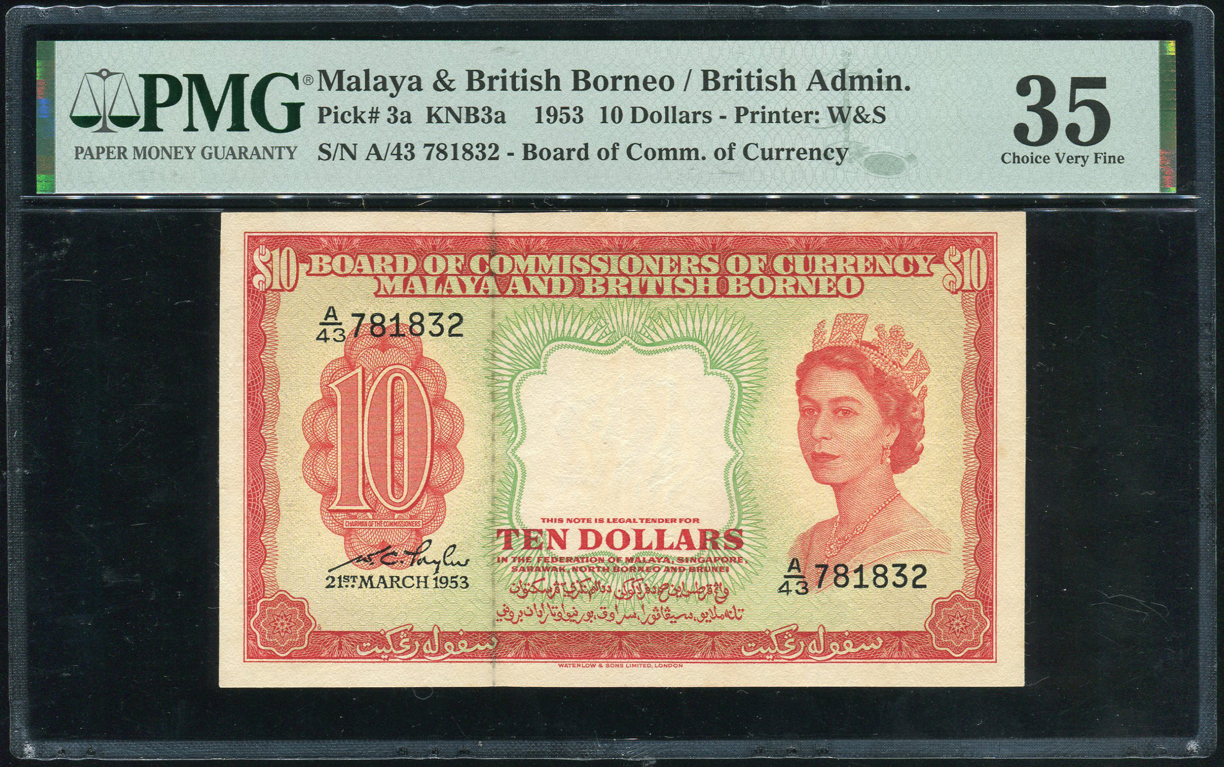 Malaya & British Borneo, $10, 1953, PMG 35 | TRIGOMETRIC SDN. BHD.