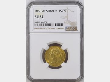 1865 AUSTRALIA VICTORIA SYDNEY MINT GOLD SOVEREIGN AU55