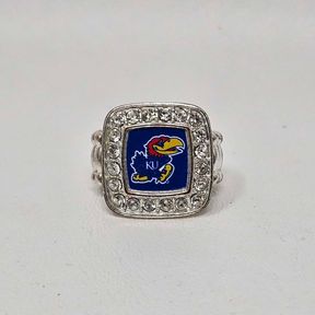 KU Jayhawks Silver Tone Rhinestone Stretch Ring