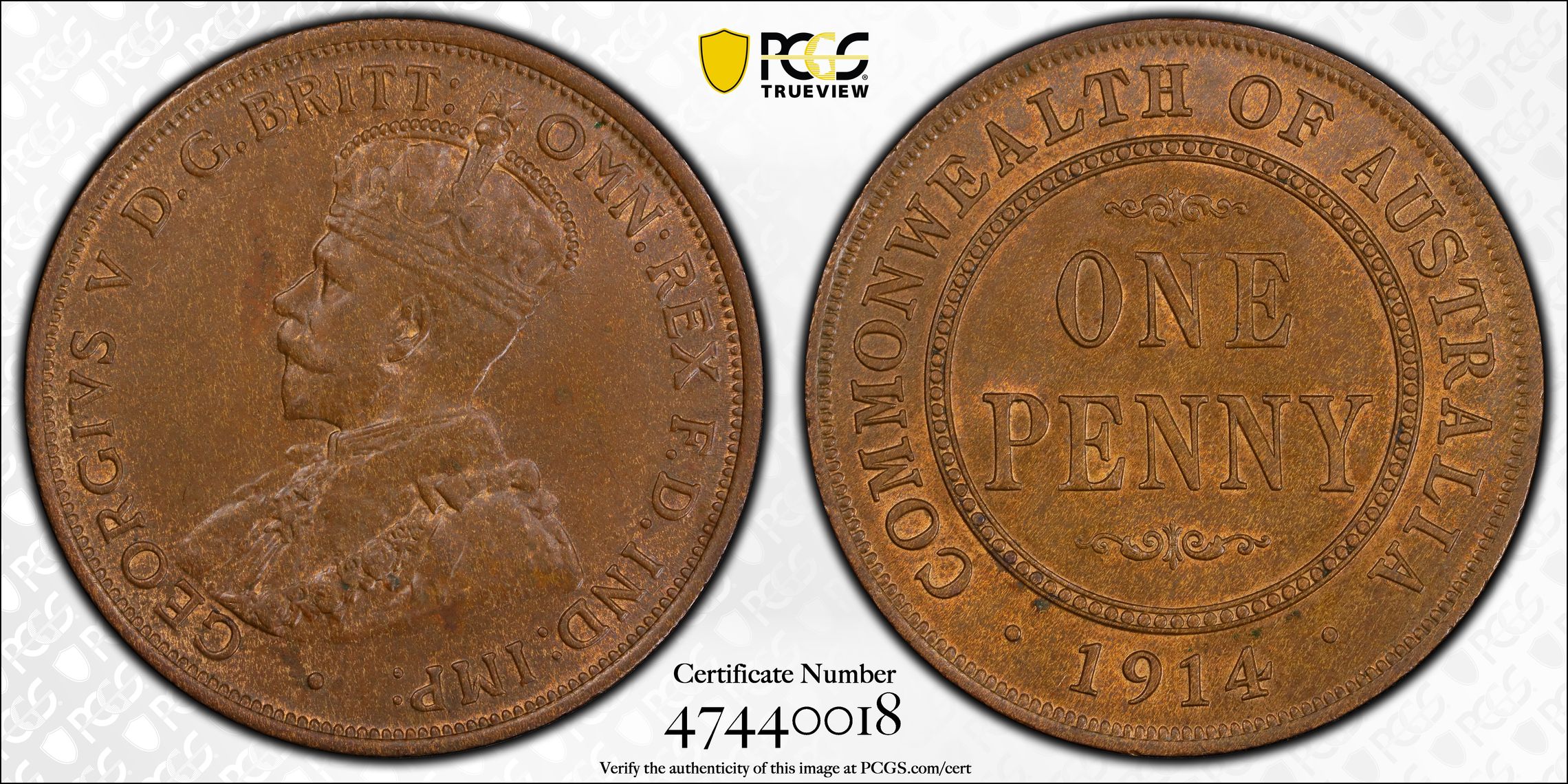 George V, Penny, 1914, PCGS MS64BN