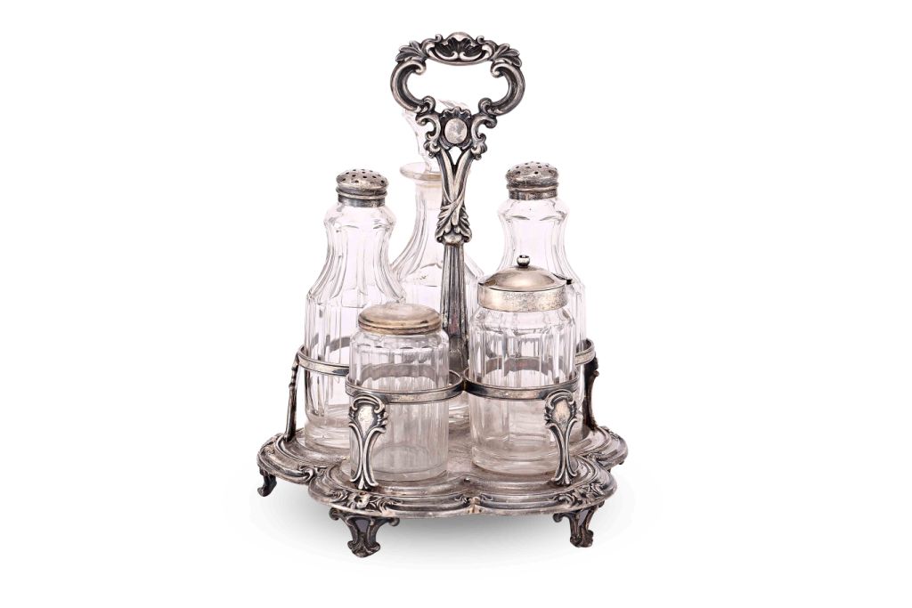 A SILVER CRUET SET
