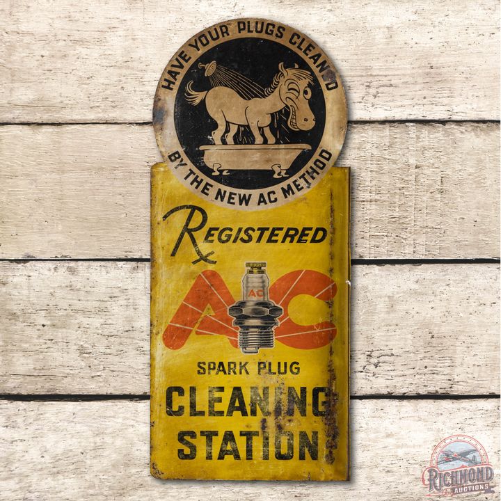 Registered AC Spark Plug Cleaning Station Die Cut Tin Flange