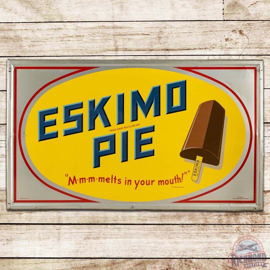 Eskimo Pie "Melts in Your Mouth" SS Tin Sign w/ Ice Cream Bar