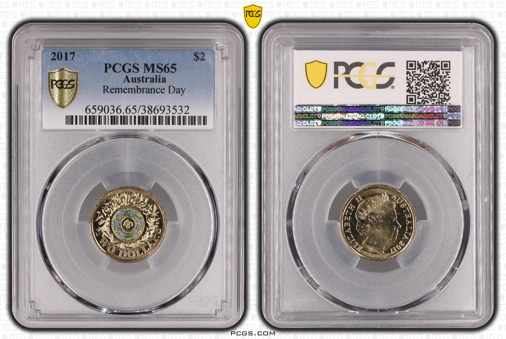 2017 Australia Two Dollar, $2 Remembrance Day PCGS - MS65 -532