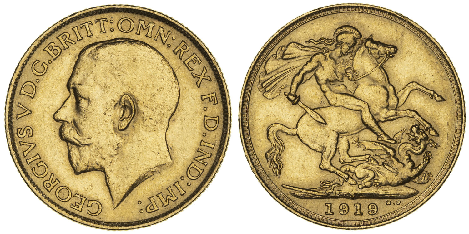 George V, St George Reverse, Sovereign, 1919-S, VF