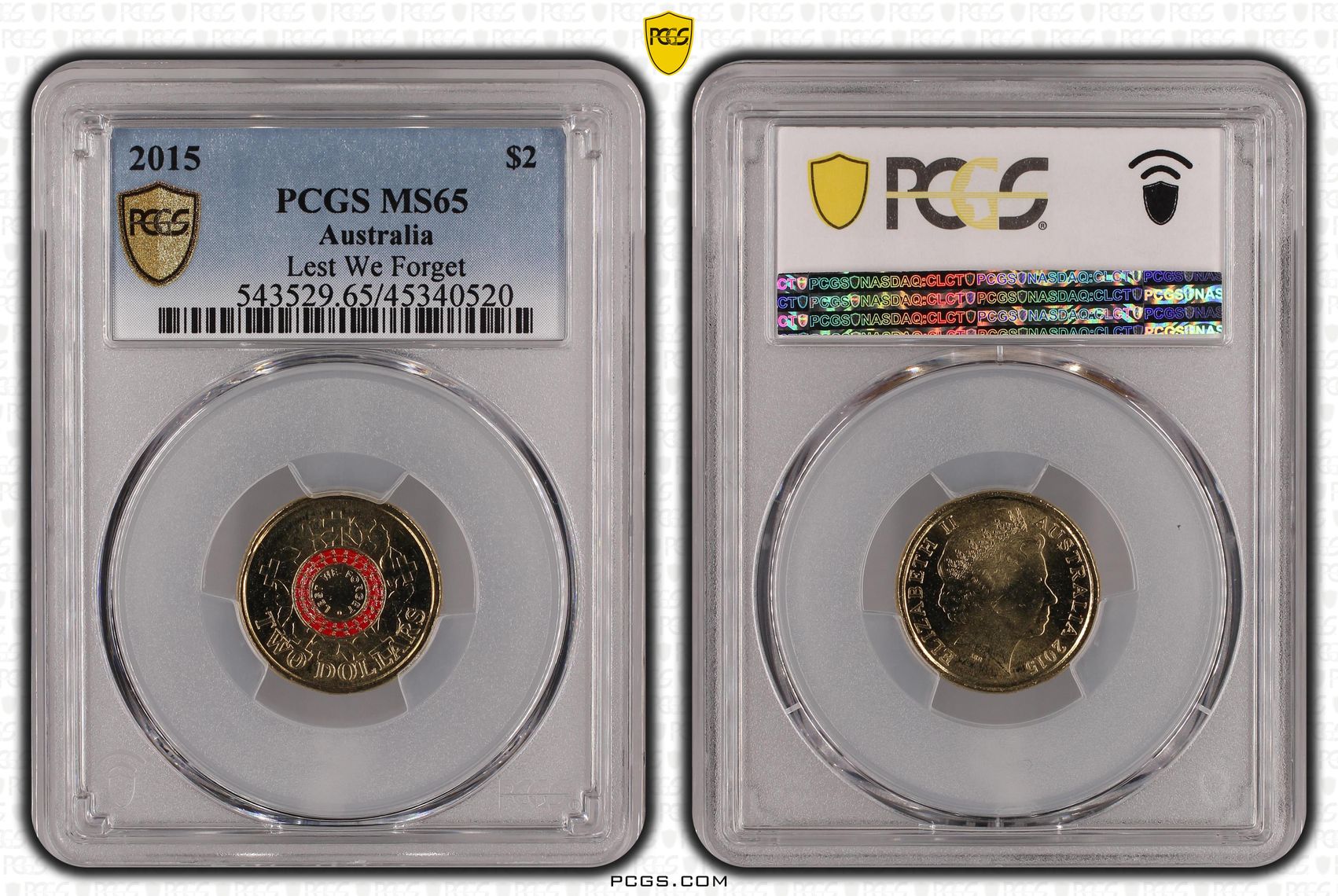 Elizabeth II, Lest We Forget, Two Dollar, 2015, PCGS MS 65
