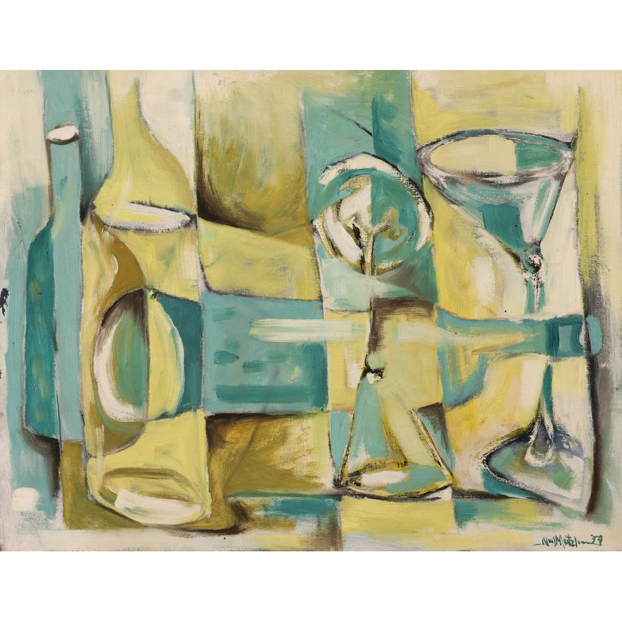 Neil Meitzler ''Still Life with Bottles'' 1954 Oil on Canvas 17''x22'' Image