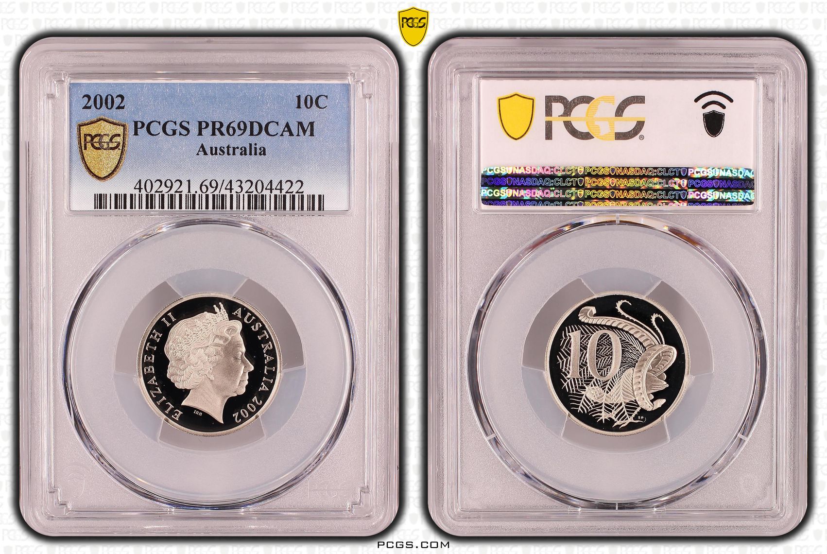 Elizabeth II, Ten Cent, 2002, PCGS PR69DCAM