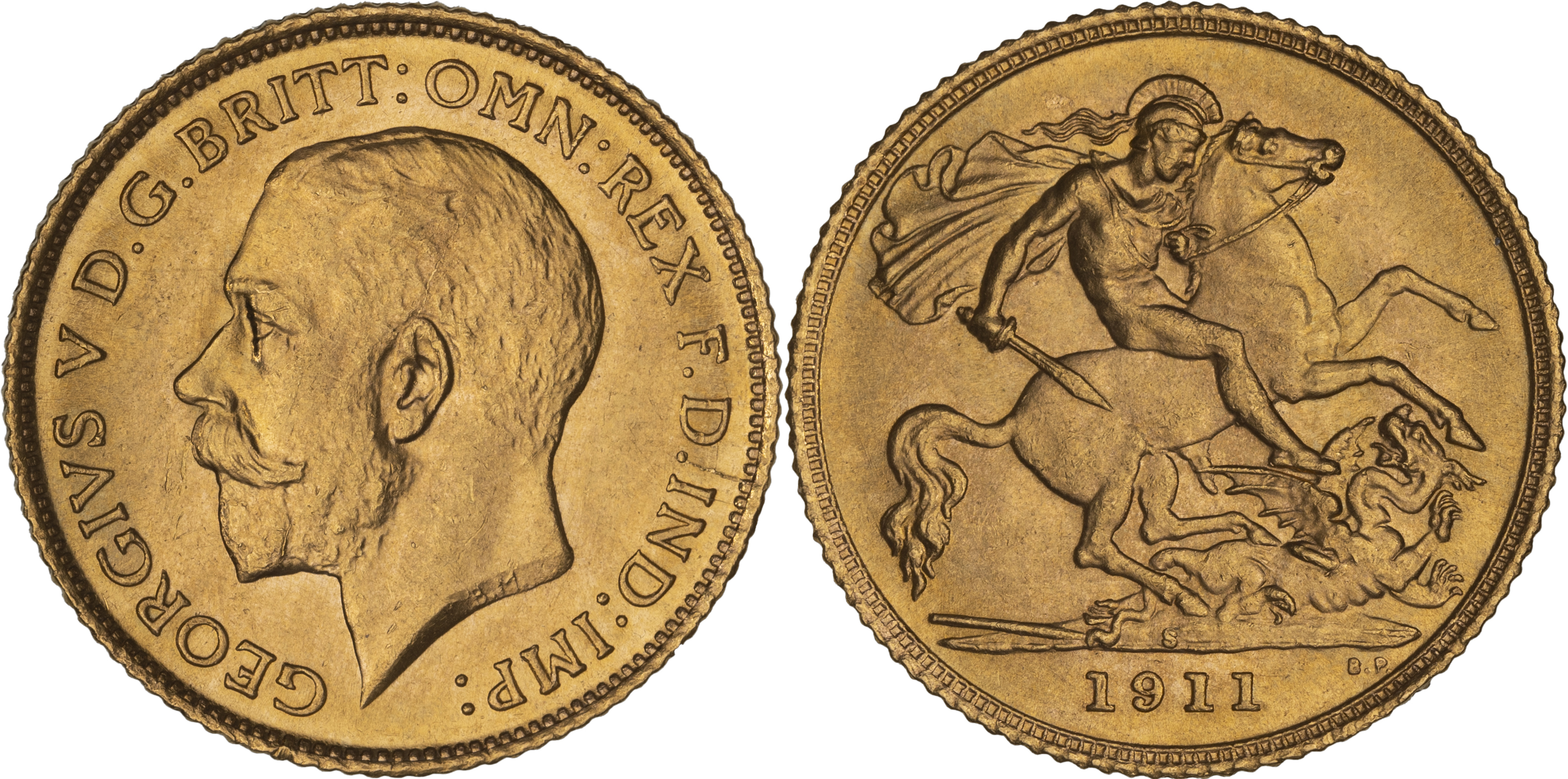 George V, St George Reverse, Half Sovereign, 1911-S, CHU