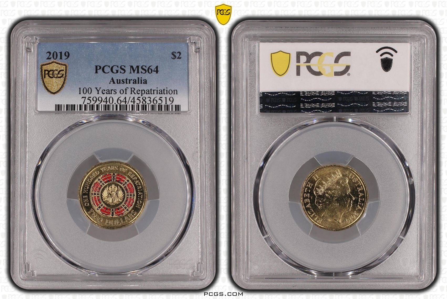 100 Years of Repatriation Colourised, Two Dollar, 2019, PCGS MS64
