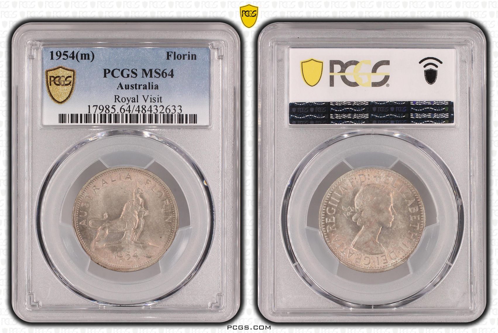Elizabeth II, Royal Visit, Florin, 1954(m), PCGS MS64