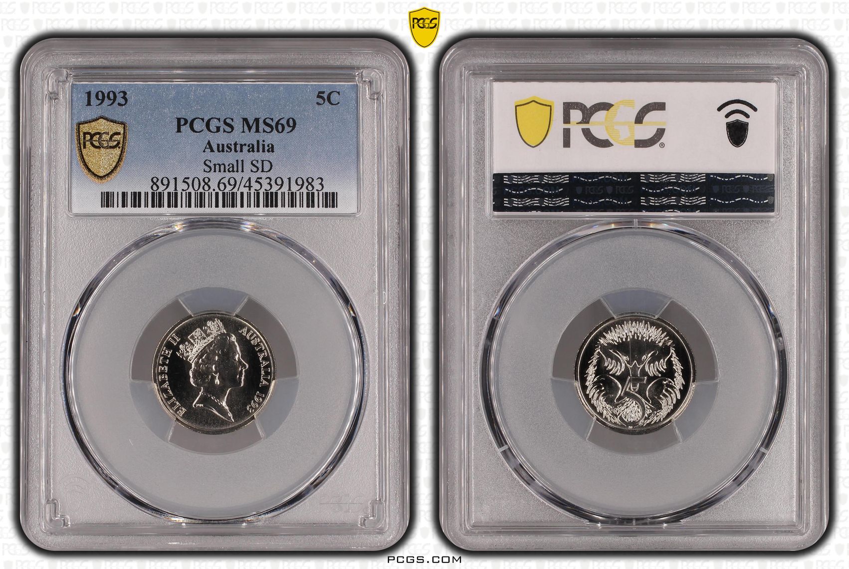 Small SD POP 3/0, Five Cent, 1993, PCGS MS69