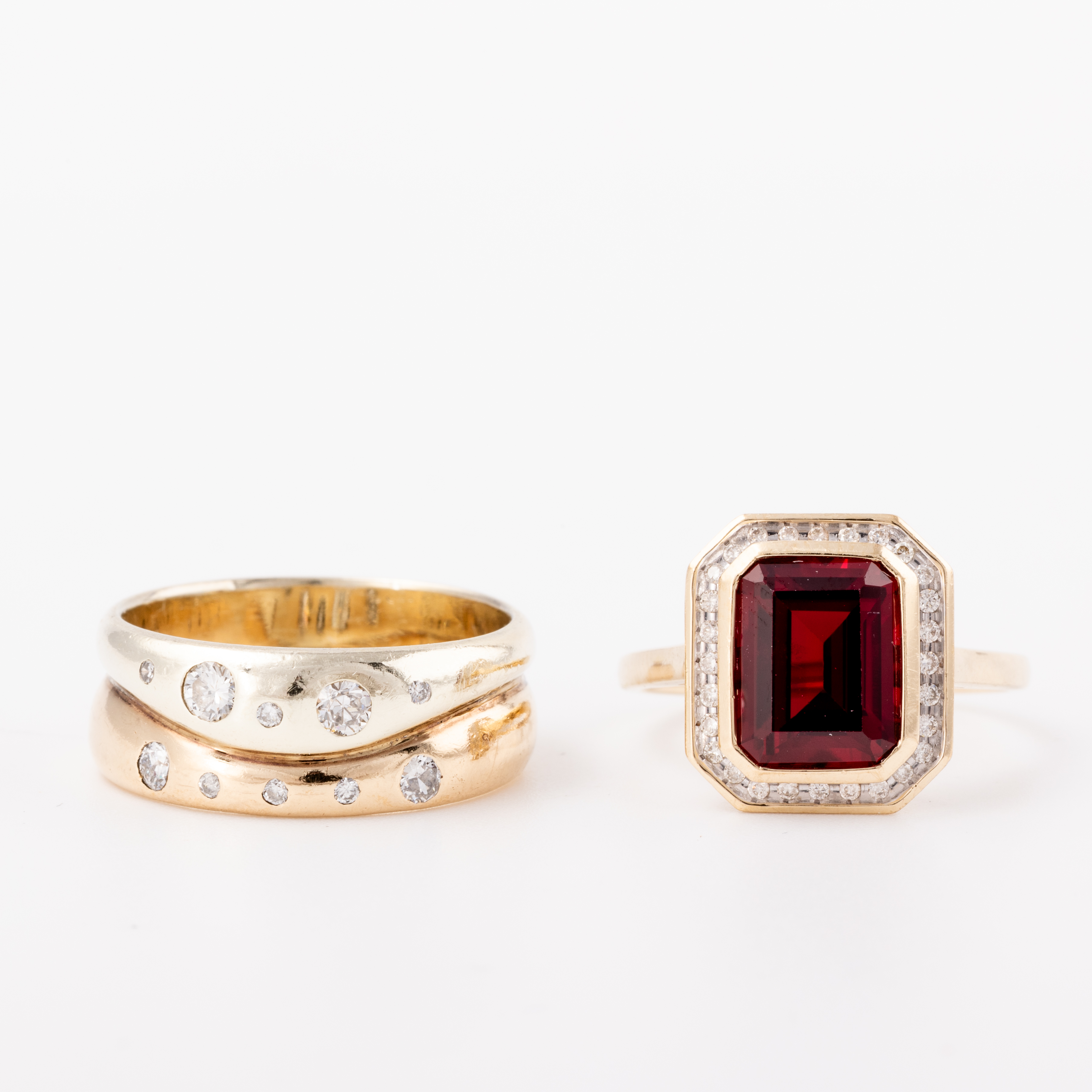 Synthetic Ruby & Diamond Two Toned Rings 9ct Gold