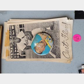 Mickey Mantle button and old Cardinals photographs