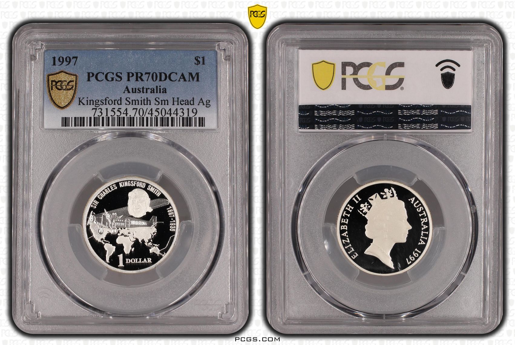 Kingsford Smith Sm Head Ag, One Dollar, 1997, PCGS PR70DCAM