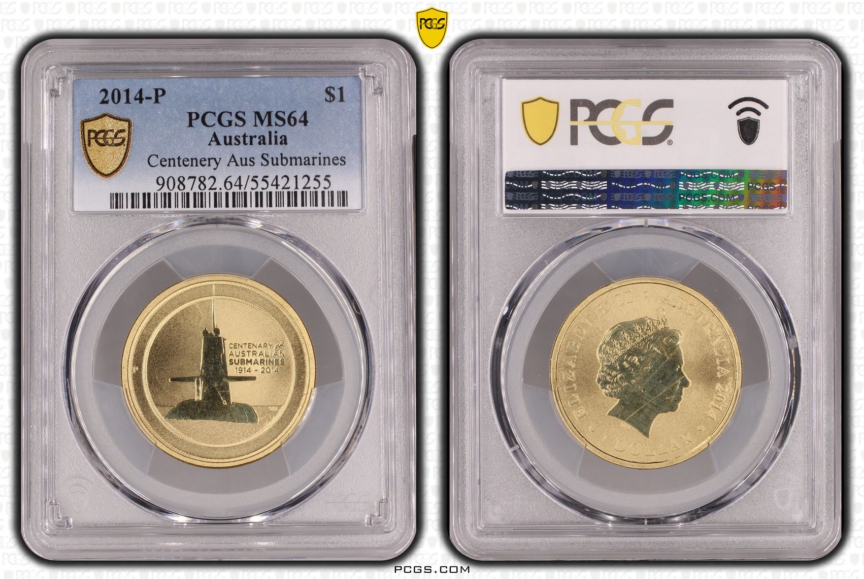 Centenery Aus Submarines, One Dollar, 2014-P, PCGS MS64