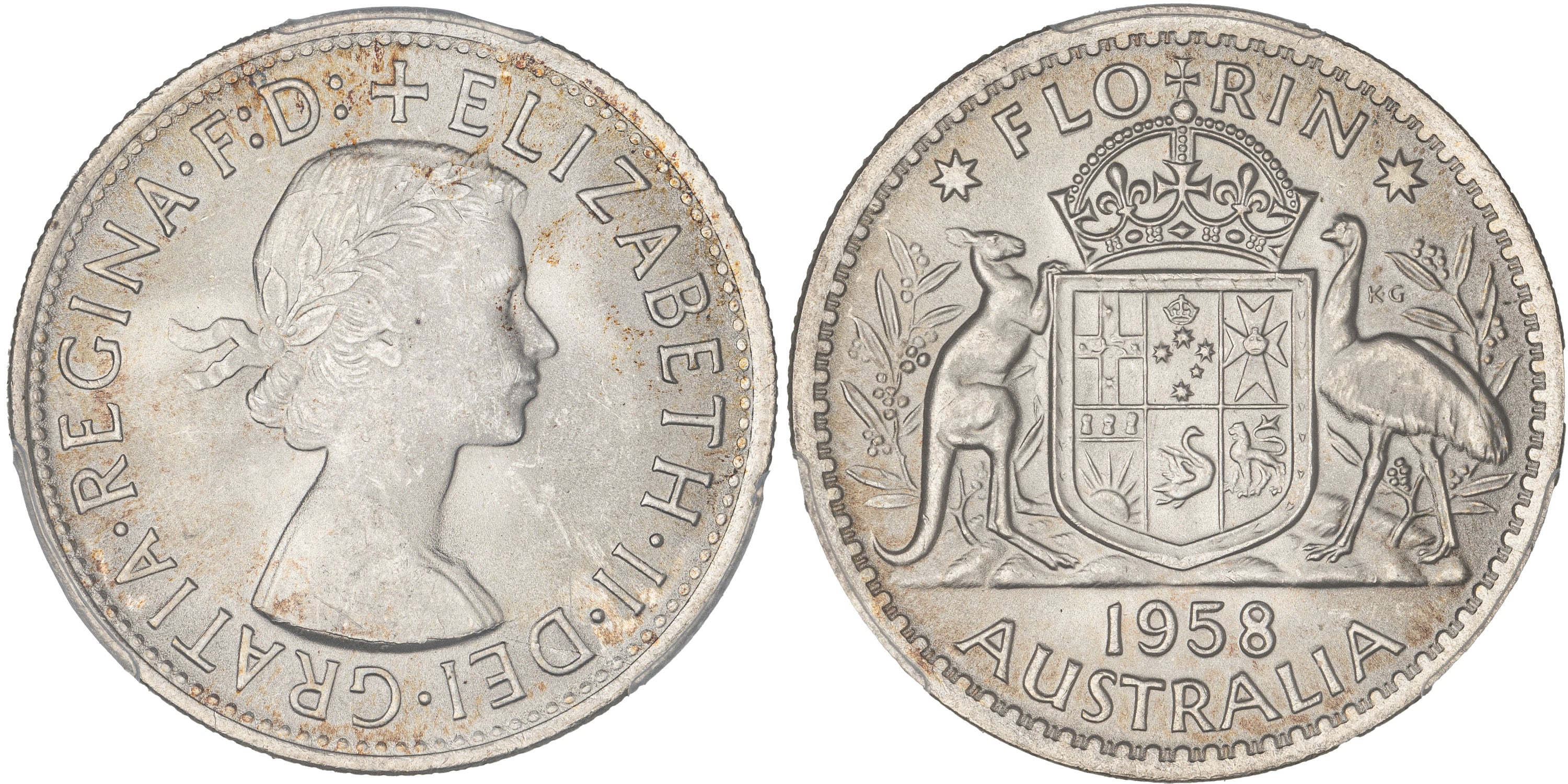 Elizabeth II, Florin, 1958, PCGS MS65