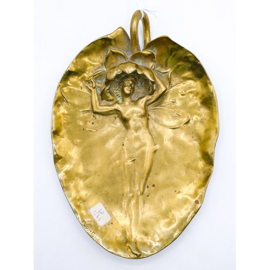 Alexandre Vibert French Art Nouveau Brass Leaf Tray 9''