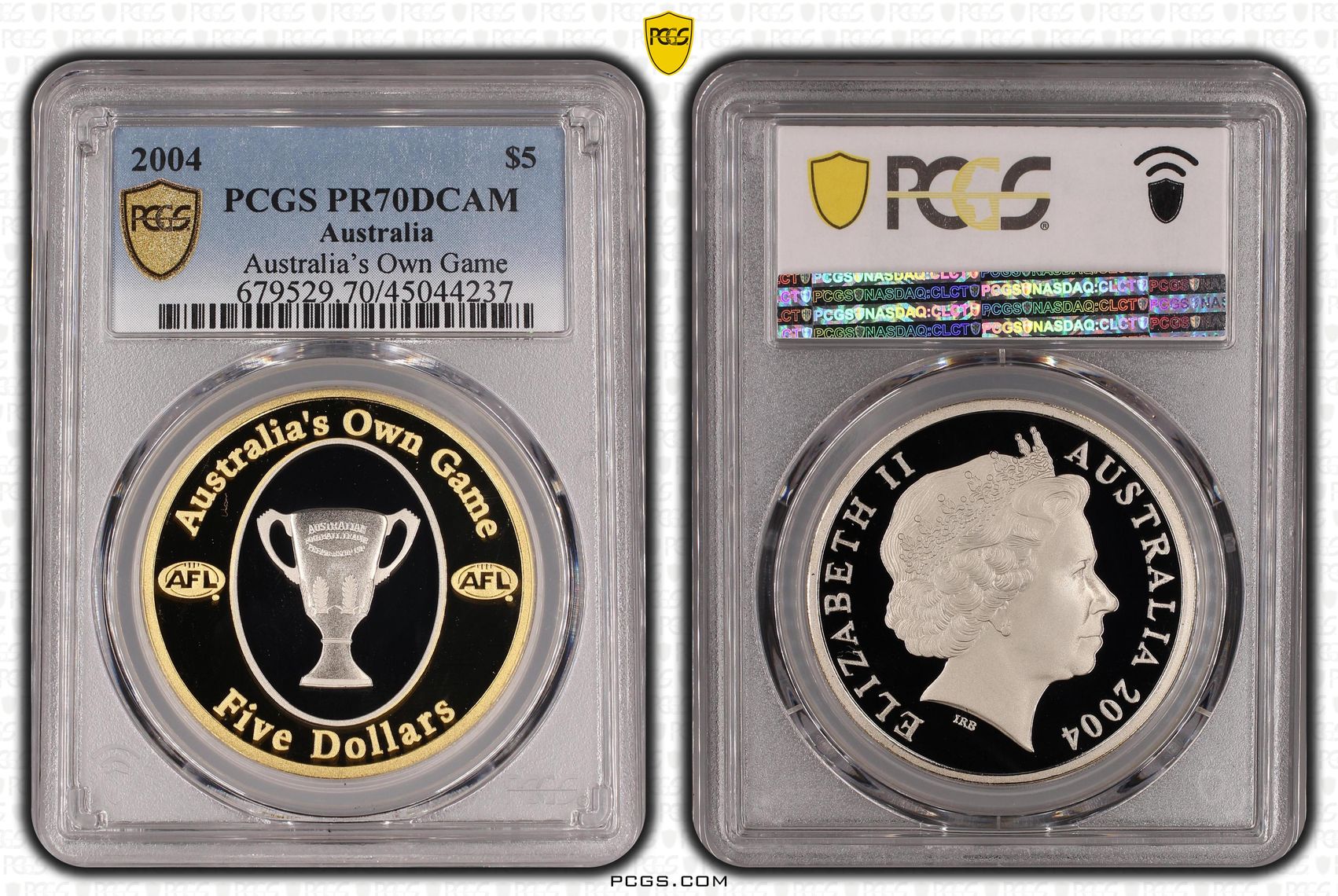 Australia’s Own Game, POP 5/0, Five Dollar, 2004, PCGS PR70DCAM