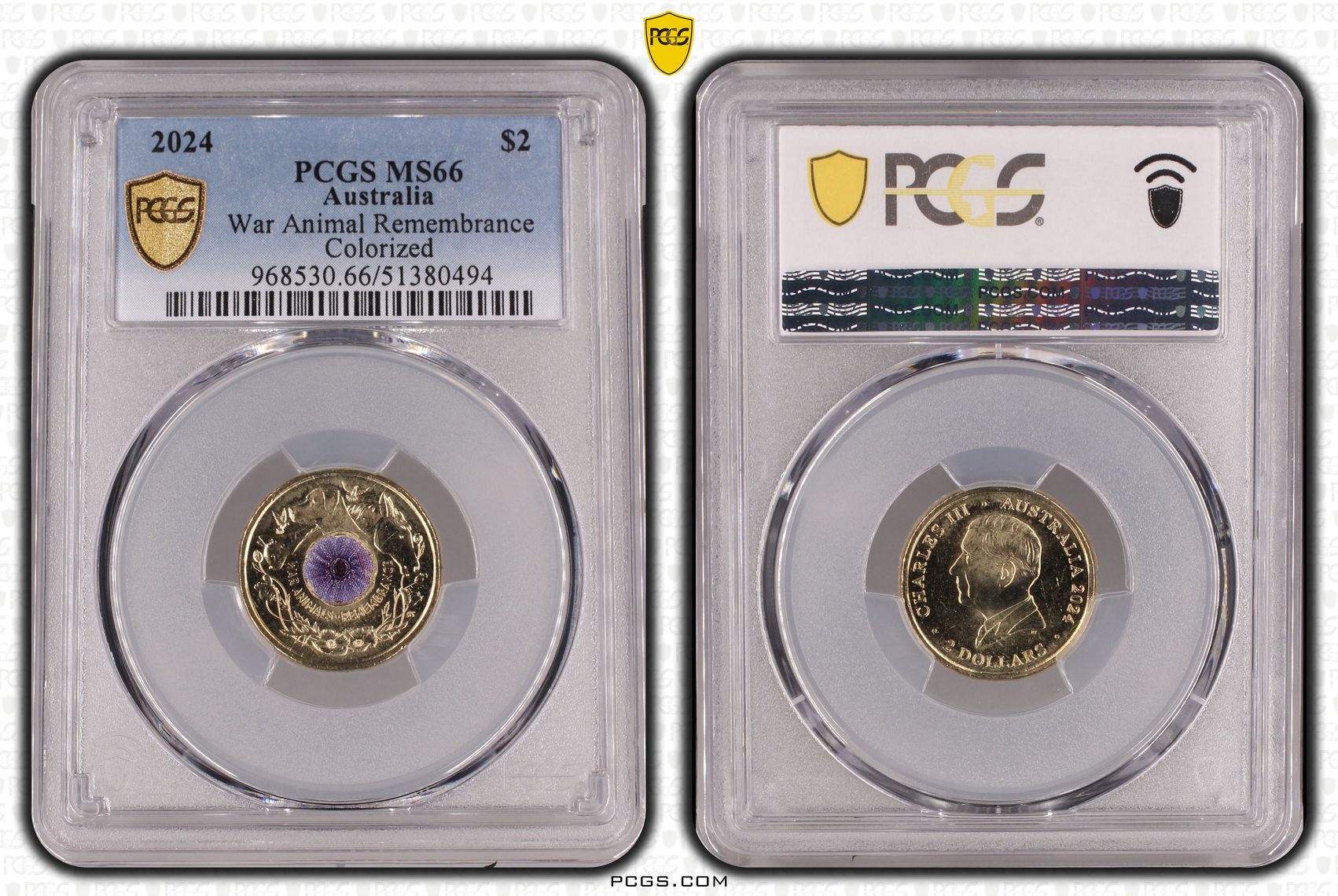 War Animal Remembrance Colorized, Two Dollar, 2024, PCGS MS66