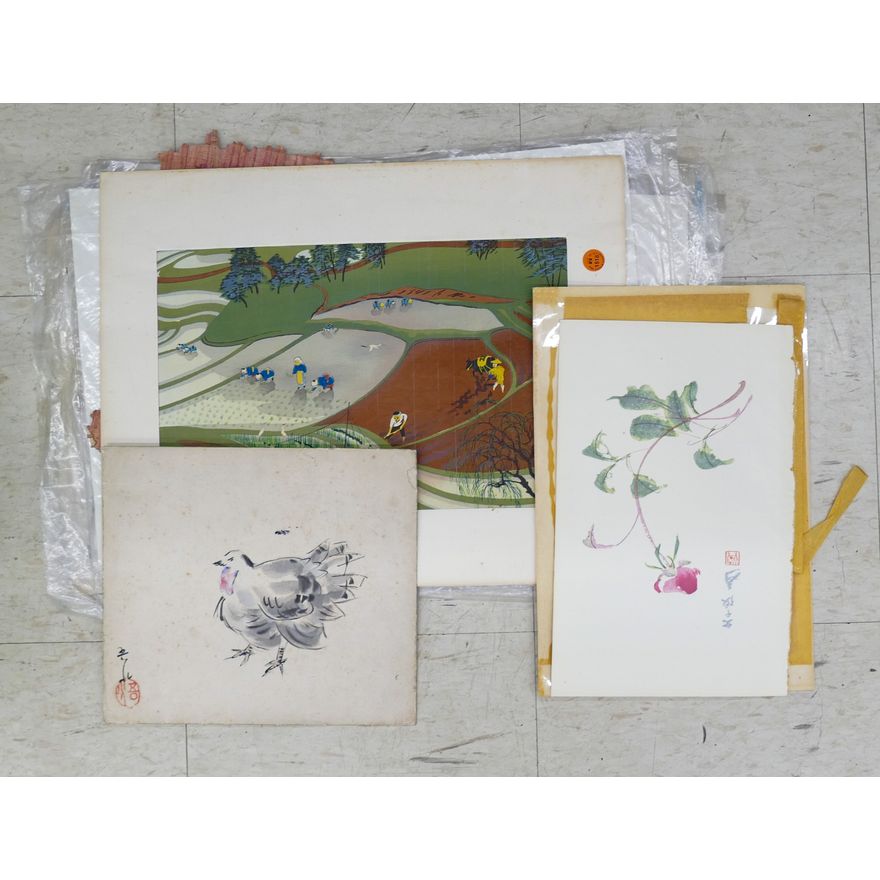 Stack Old Woodblock Prints & Temple Rubbings