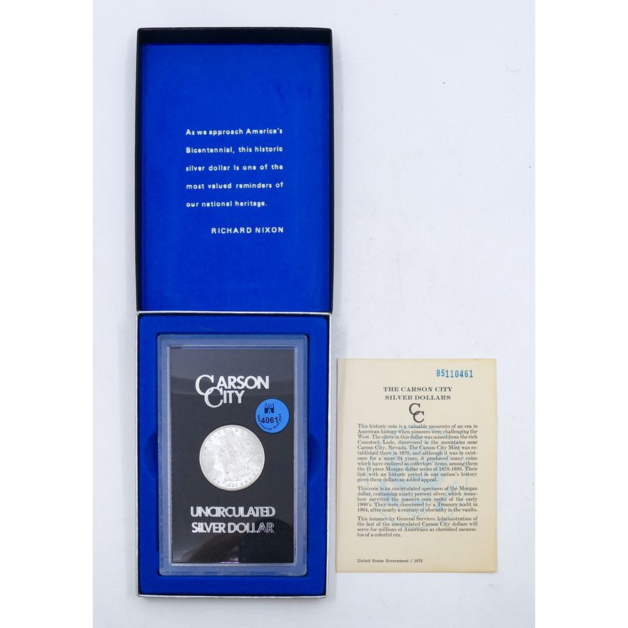 US 1885-CC Carson City Morgan Silver Dollar GSA Cased in Box with Cert.