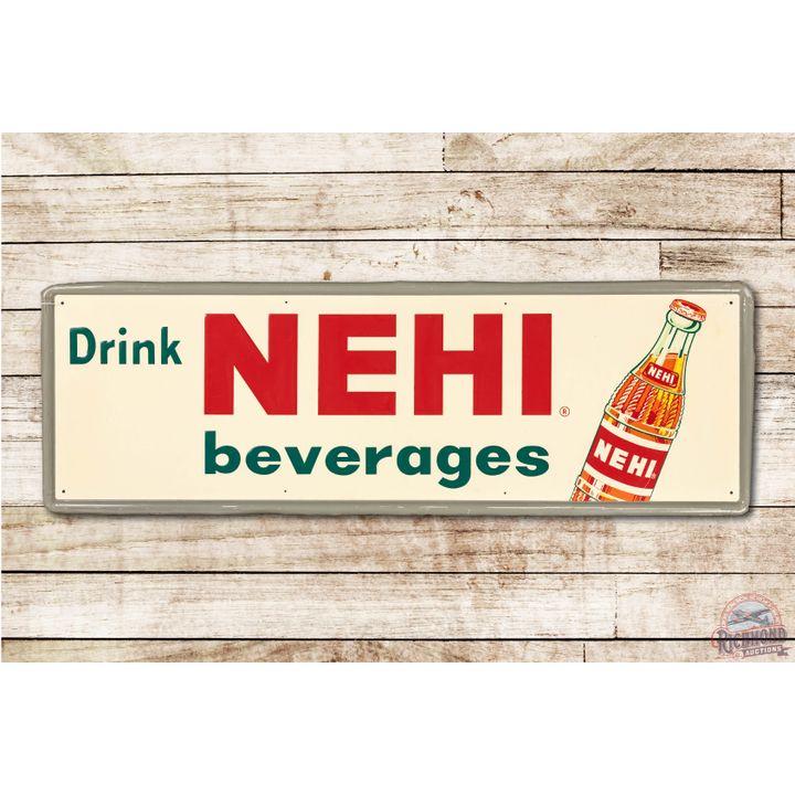 Drink Nehi Beverages w/ Bottle Embossed Tin Sign