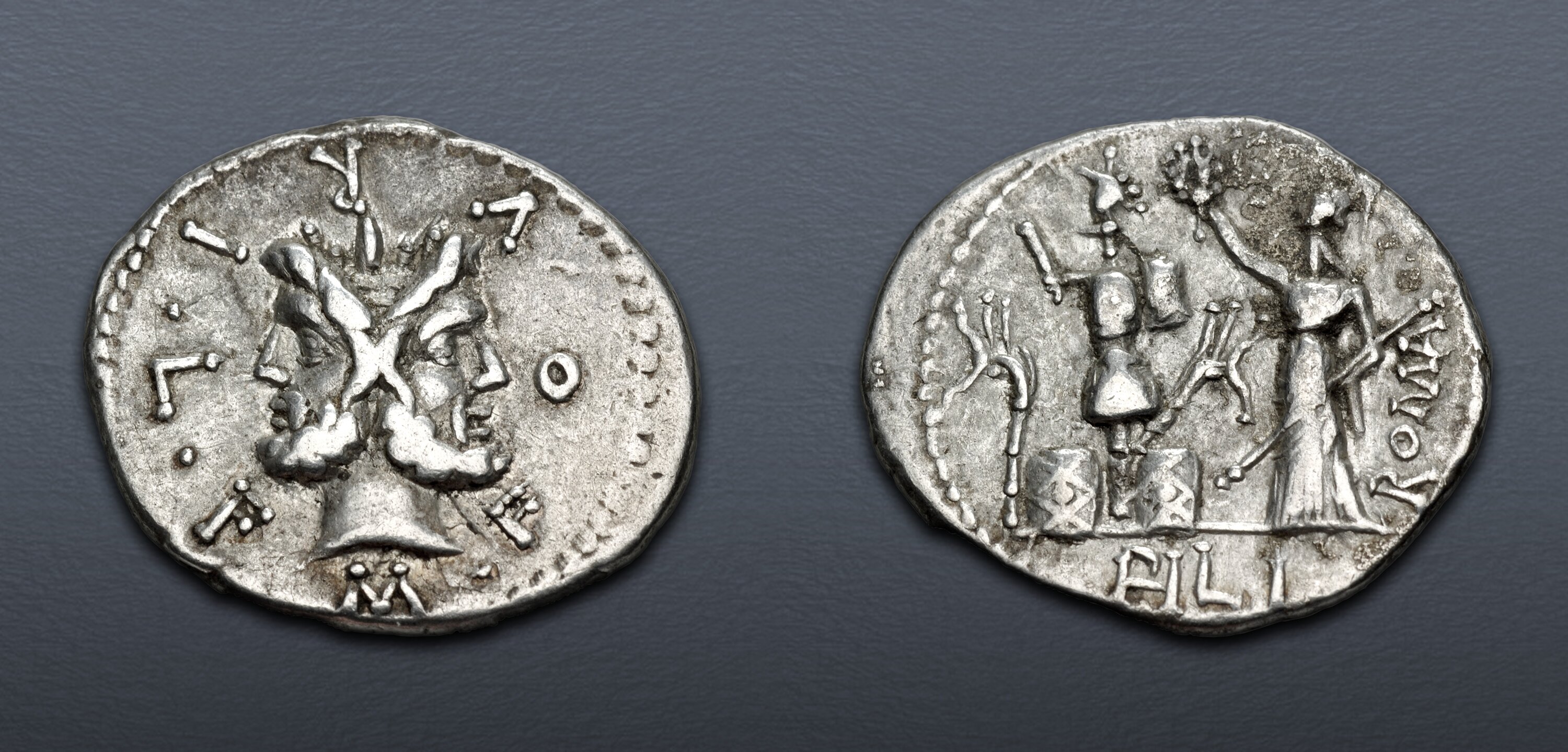 M. Furius L.f. Philus. 120 BC. AR Denarius (20mm, 3.82 g, 11h). Rome ...