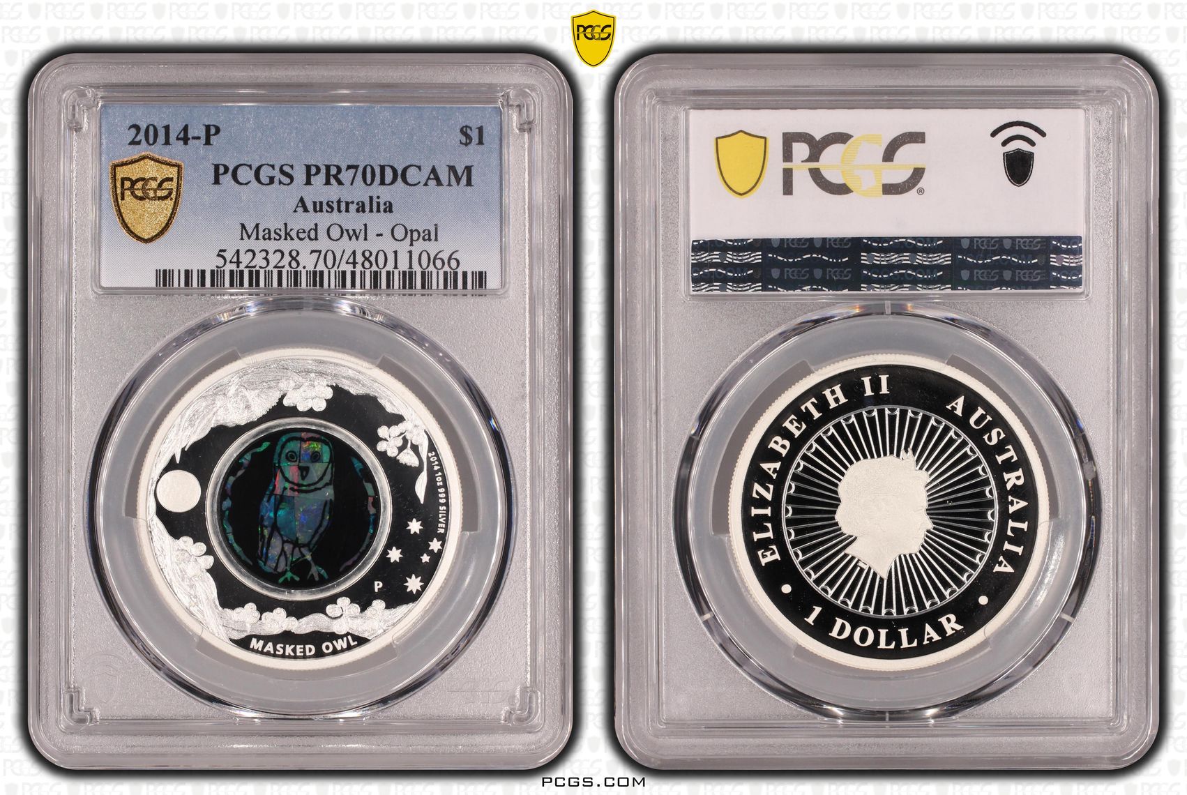 Masked Owl - Opal, POP 2/0, One Dollar, 2014-P, PCGS PR70DCAM