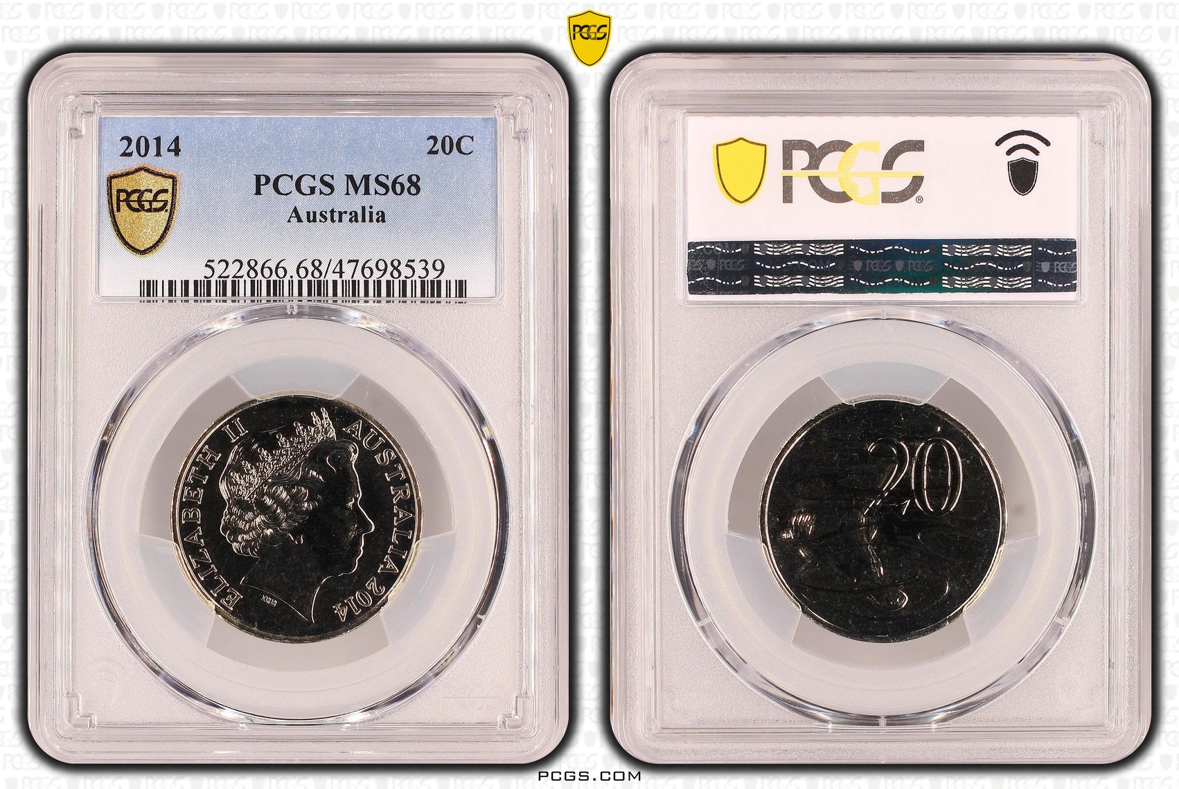 Elizabeth II, Twenty Cent, 2014, PCGS MS68