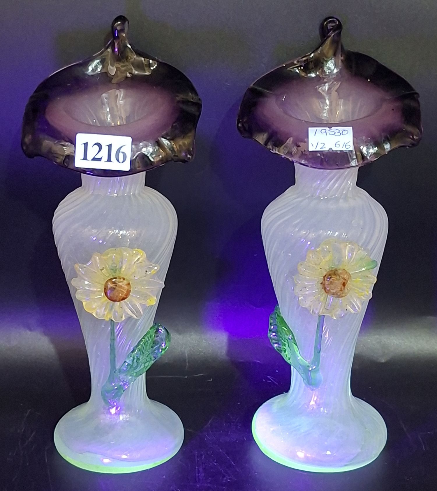 1216 · VICTORIAN URANIUM POSY VASES