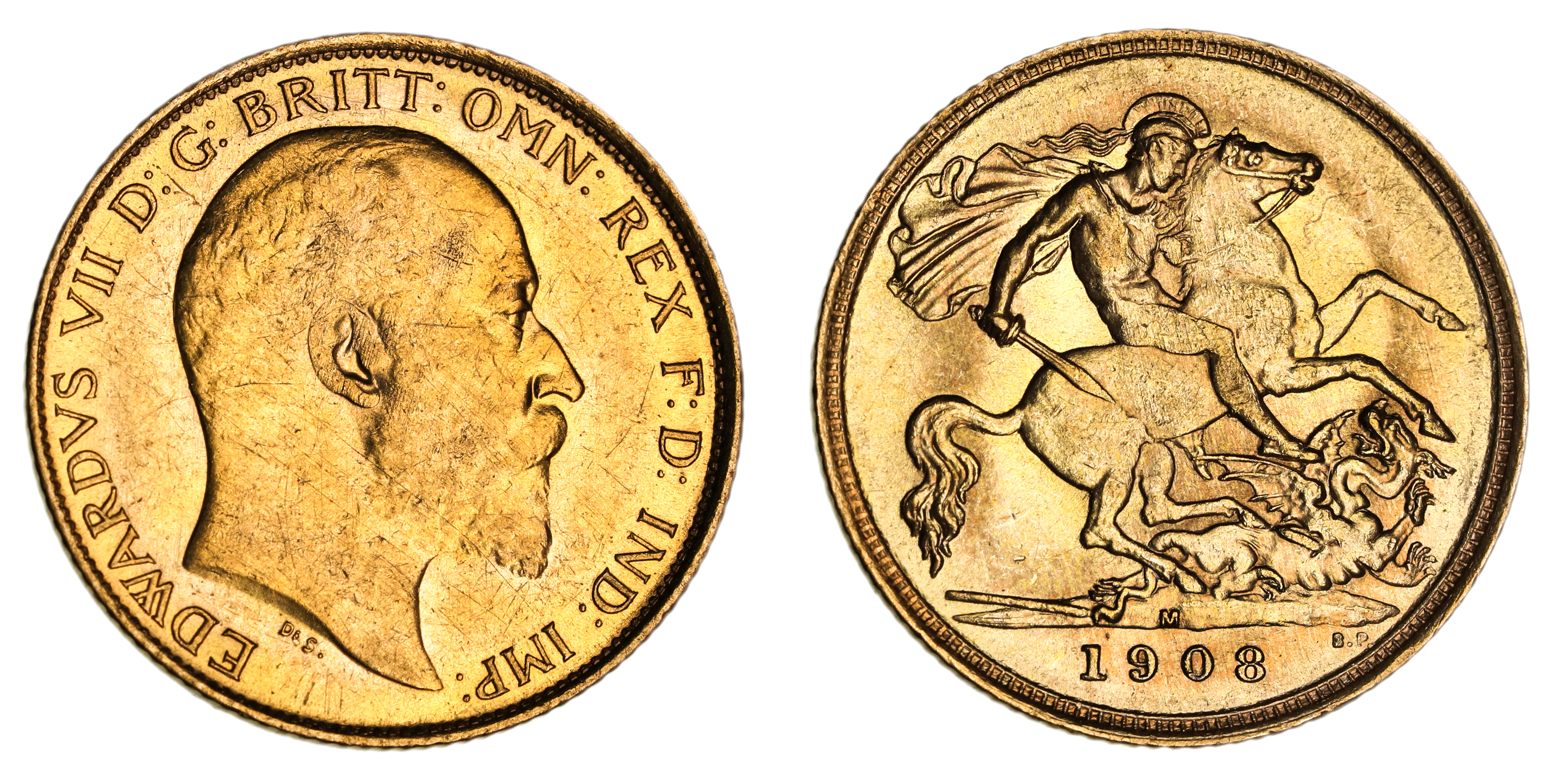 Edward VII, St. George Reverse - Melbourne Mint, Half Sovereign, 1908, UNC
