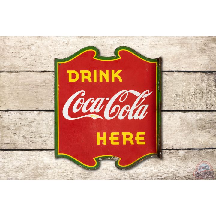 Drink Coca Cola Here Die Cut Porcelain Flange Sign