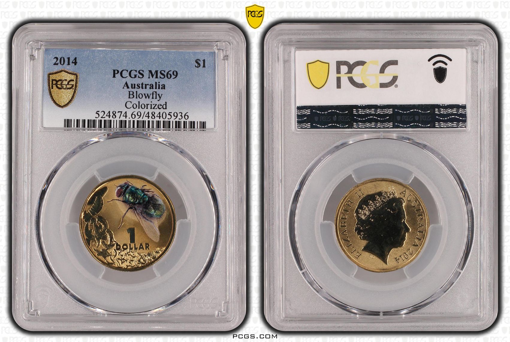 Elizabeth II, Blowfly Colorized, One Dollar, 2014, PCGS MS69