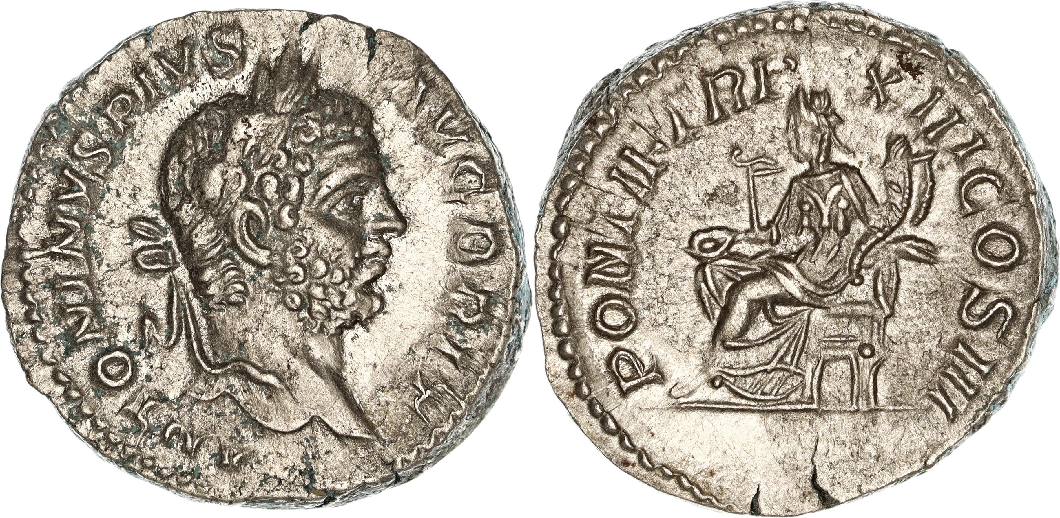 Roman Empire, Caracalla, Silver Denarius, 210 AD, gVF