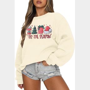 UNIQUEONE CHRISTMAS SWEATSHIRTS FOR WOMEN TIS THE SEASON SWEATSHIRT UGLY XMAS TREE FALL PULLOVER CUTE SANTA GRAPHIC TOPS B-APRICOT
