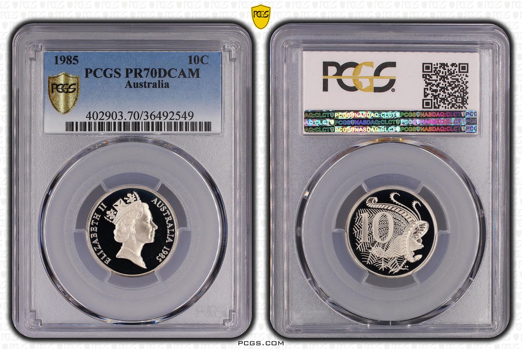 Elizabeth II, Ten Cent, 1985, PCGS PR70DCAM