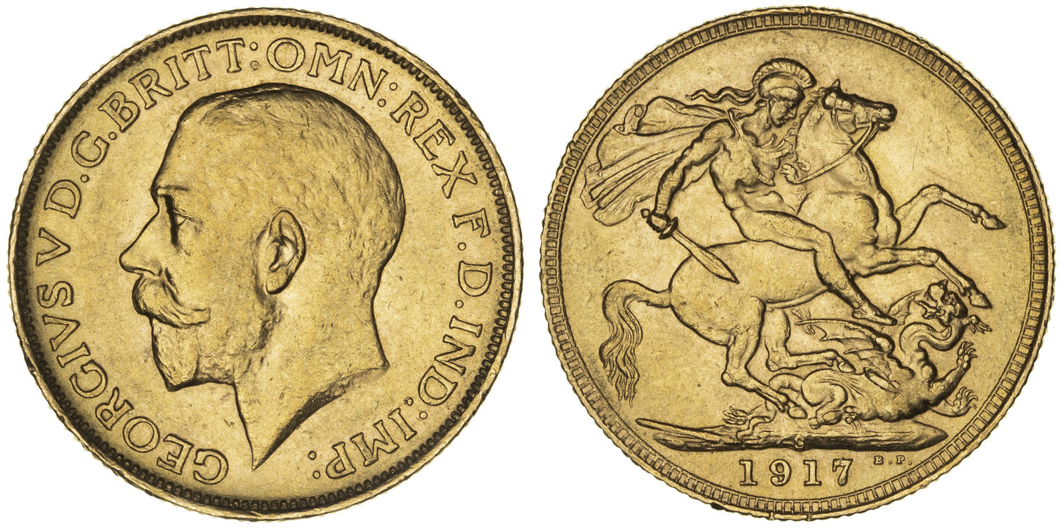 George V, St George Reverse, Sovereign, 1917-S, aUNC