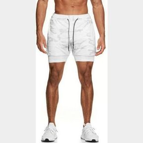 APEY SHORTS FOR MEN - 2 IN 1 SPORTS SHORTS WITH PHONE POCKET - GYM SHORTS WHITE CAMO L - 52055/23779 - 52055/31723