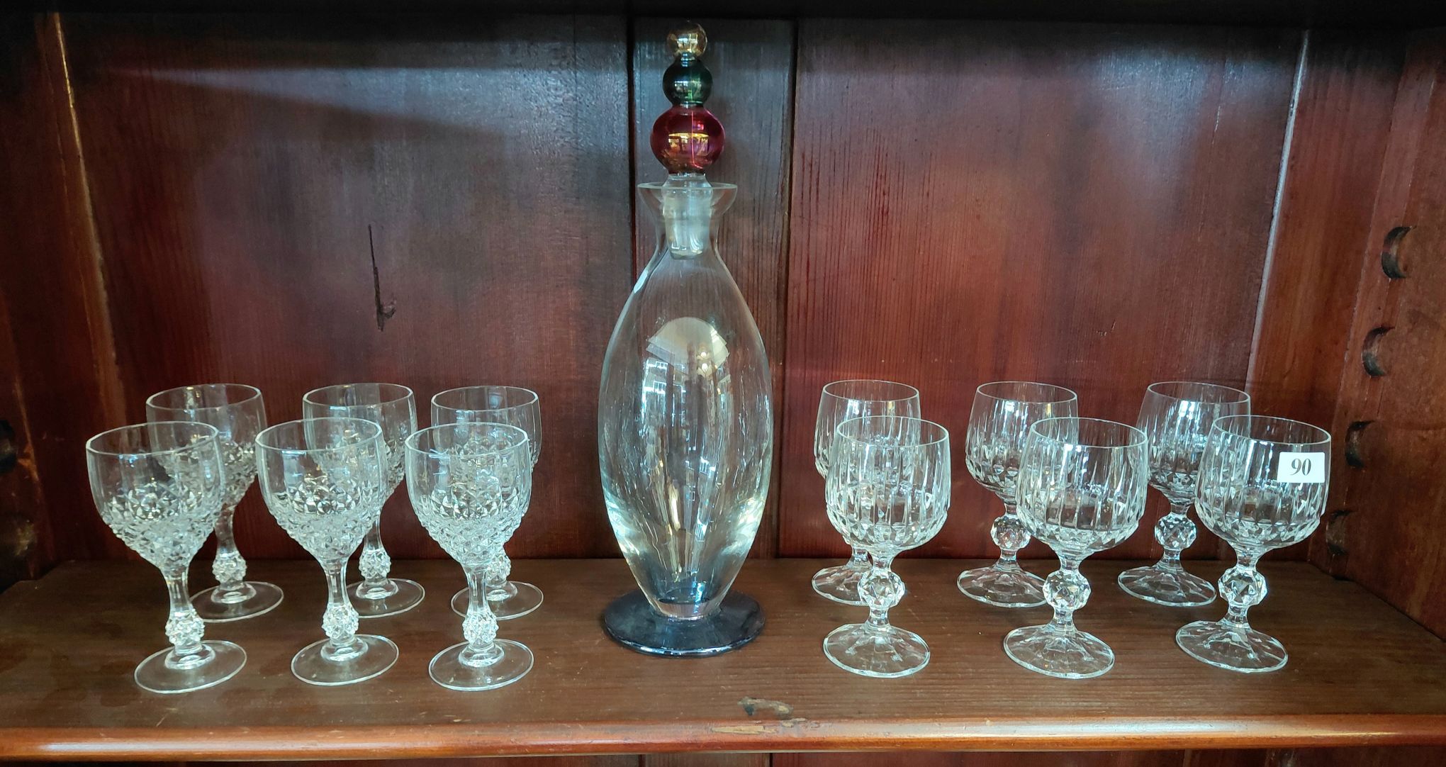 90 · BOHEMIA CRYSTAL DECANTER AND WINE STEMS