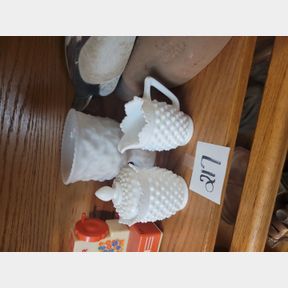 Fenton Hobnail creamer sugar and other milk glass container
