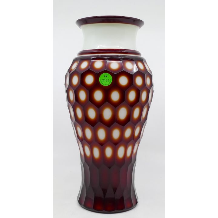 Chinese Red Faceted Peking Glass Tall Vase 12''
