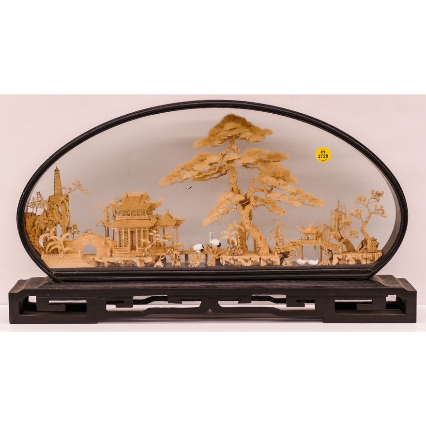 Large Chinese Cork Landscape Carving- 11x20''