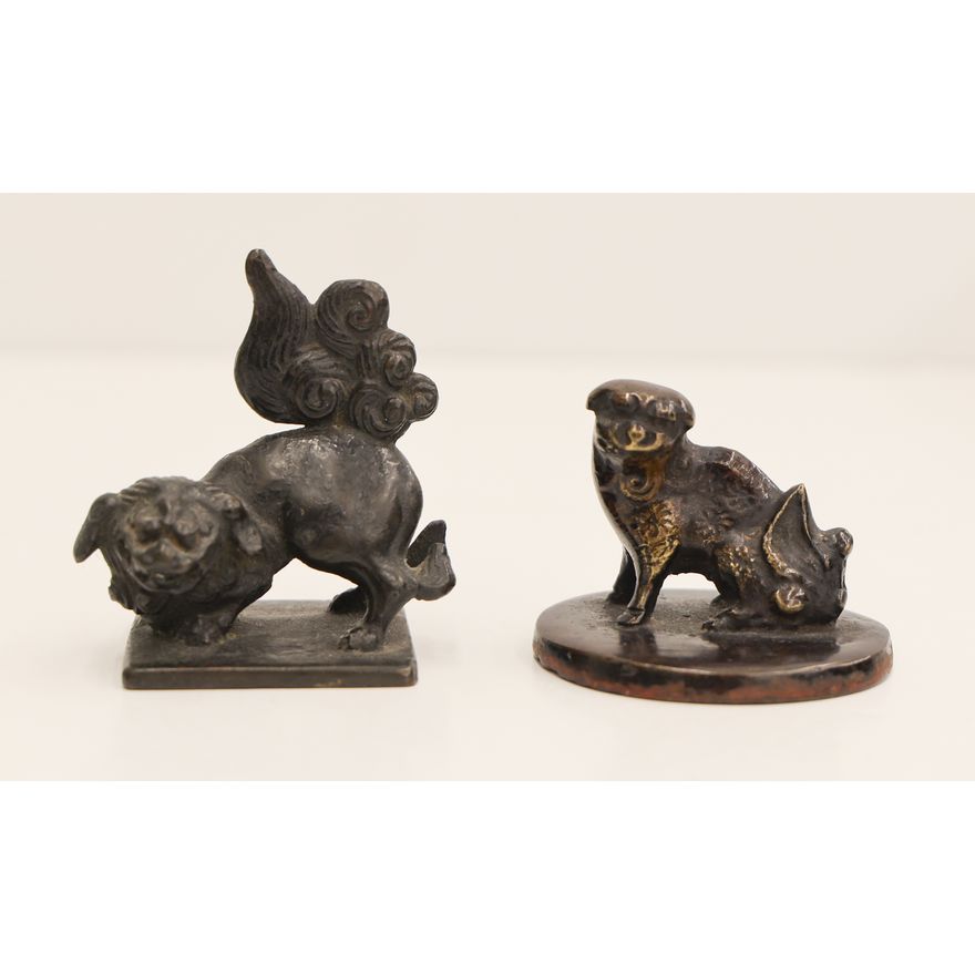 2pc Japanese Bronze Shishi Dog Seals