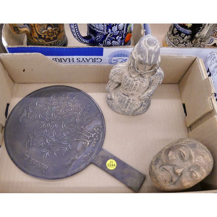 Box Old Japanese Bronze Hand Mirror Etc